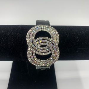 Statement Black & Rhinestones Bling Clamp Bracelet